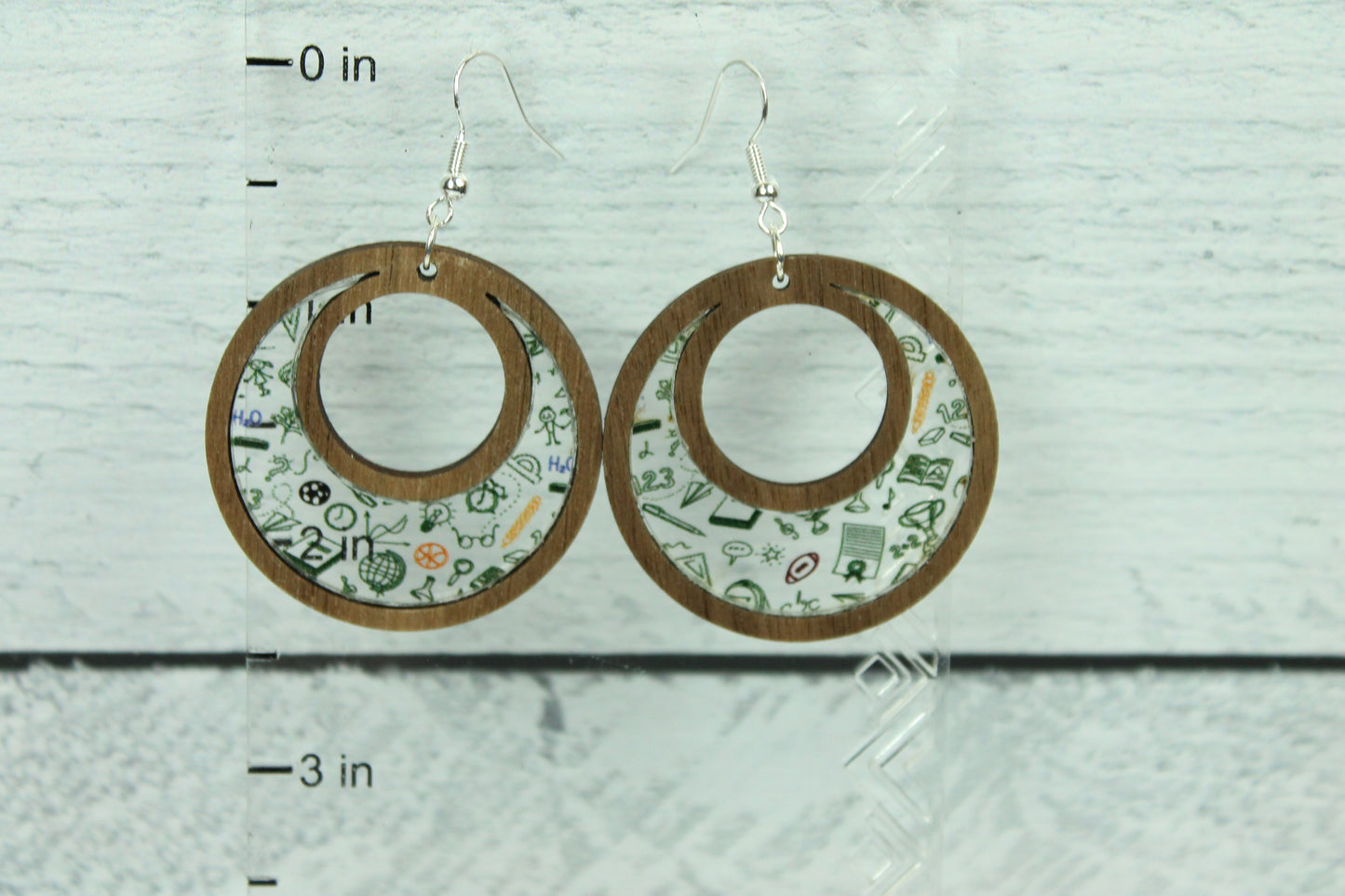 Back to school dangle hoop earrings teacher accessories and jewelry, cute pattern for first day of school and educators. school spirit pride